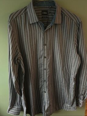 PARC 81 Mens Multi-Stripe Black and Gray Dress Shirt